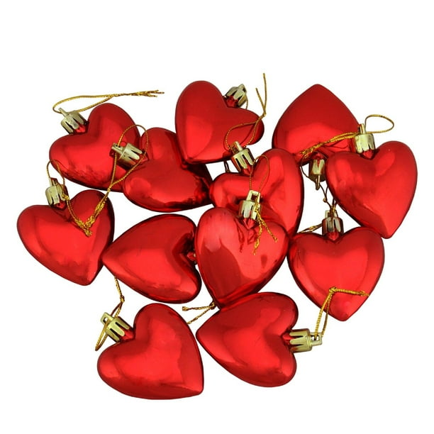 Valentine Heart Ornament Set 12 Glitter 2" Red  Heart Decor Love Valentine 